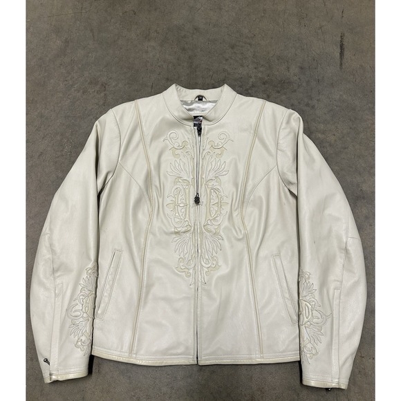 Jackets & Blazers - Cream Beige Harley Davidson 2000s Leather Jacket 2w Embroidered